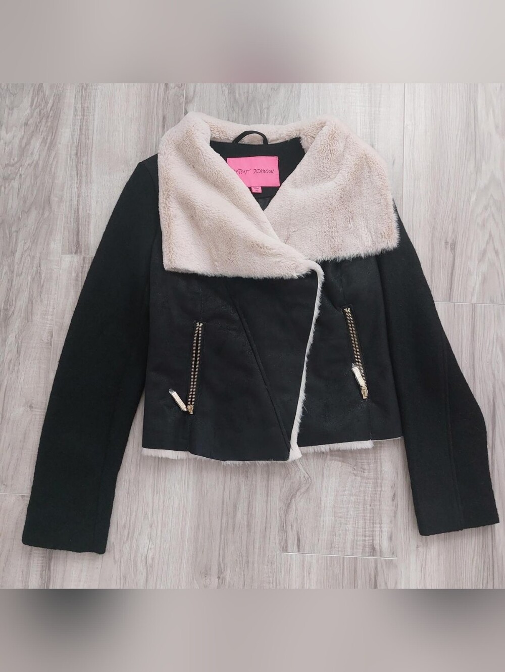 Black Jacket with Light Faux-Fur Collar
